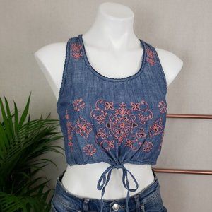 American Eagle Embroidered Chambray Crop Tank
